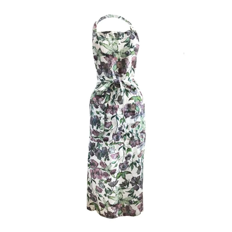 Hellebore Printed Linen Apron 1 Hellebore Printed Linen Apron