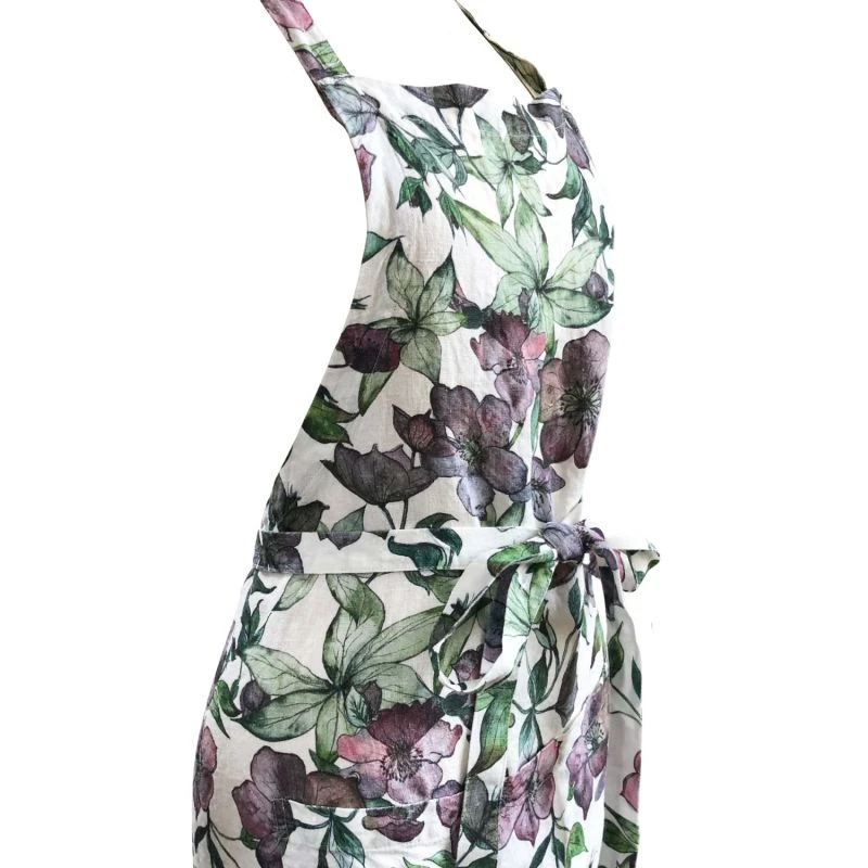 Hellebore Printed Linen Apron 2 Hellebore Printed Linen Apron - Image 2