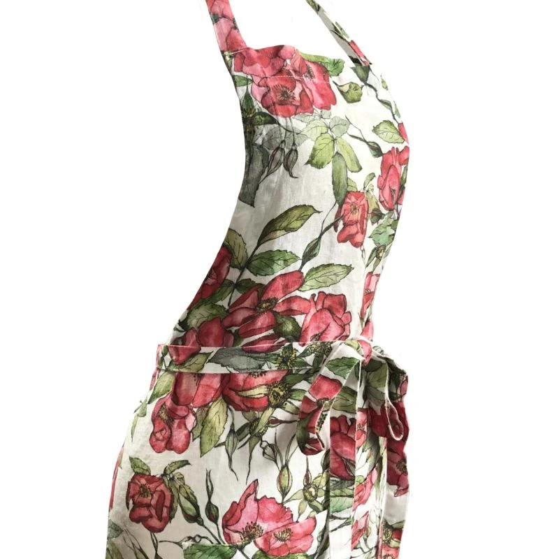 Rosa Rugosa Printed Linen Apron 2 Rosa Rugosa Printed Linen Apron - Image 2